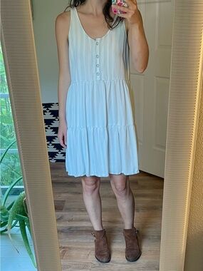 Light Blue Striped Sleeveless Tiered Summer Dress